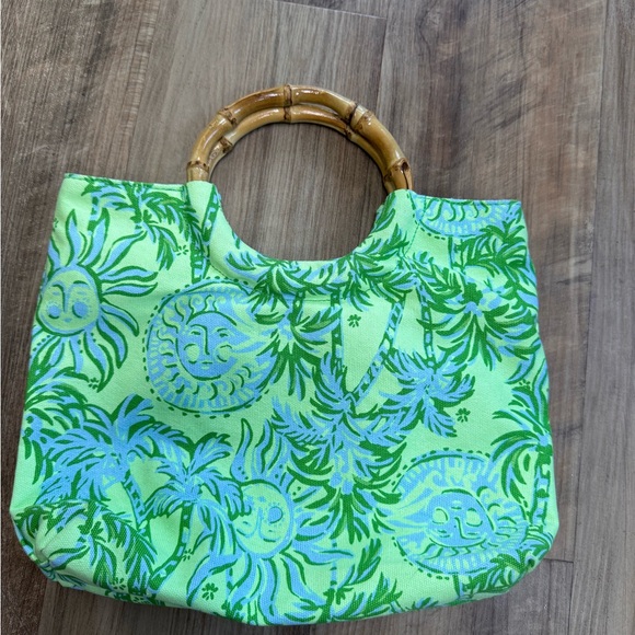 Lilly Pulitzer Bamboo Tote Handbag Cool Mint, Catching Rays Pattern, NEW no tags - Picture 14 of 15